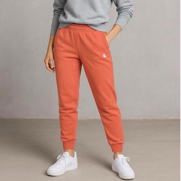 Carhartt Sweatpants L Orange Fleece Joggers Tapered Leg Relaxed - Picture 1 of 9